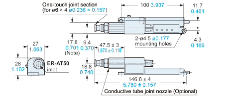 Mounting drawing with conductive tube joint nozzle (ER-VAJT-64, Optional)