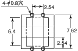 GU1aカレントリミット機能付（4pin）プリント板加工図（BOTTOM VIEW） 標準P/C板端子