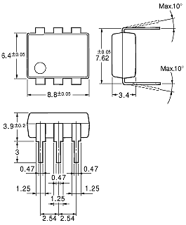 GU1b（6pin）標準P/C板端子 外形寸法図