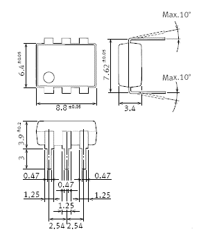 HE1a (6 pin) 標準P/C板端子 外形寸法図