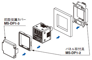 パネル取付具MS-DP1-2（別売）および前面保護カバーMS-DP1-3 (別売)