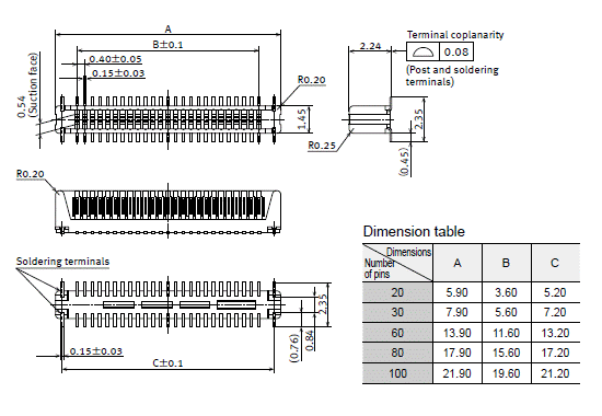 Header (Mated height: 3.0mm)External dimensions
