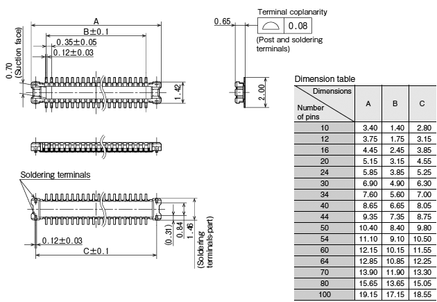 Header (Mated height: 0.8 mm)External dimensions