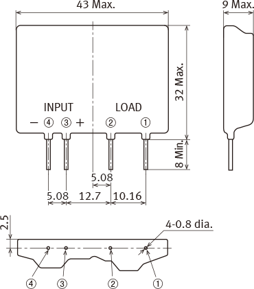 Input terminals distance 5.08 mm 3 A type External dimensions