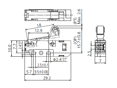 Roller lever Lever position: Standard External dimensions