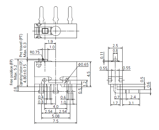 Right angle terminal Pin plunger
