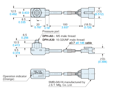 Head-separated Digital Pressure Sensor DP5/DPH (Discontinued Products)  Dimensions - Panasonic