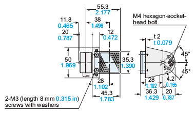 Assembly dimensions with RF-220 (Reflector) (Mounting part only)