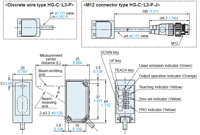 Cmos Type Micro Laser Distance Sensor Hg C1000l Dimensions Automation Controls Industrial Devices Panasonic