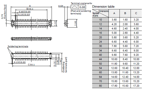 Header (Mated height: 0.8 mm)External dimensions