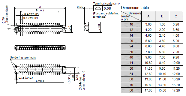Header (Mated height: 1.0 mm)External dimensions