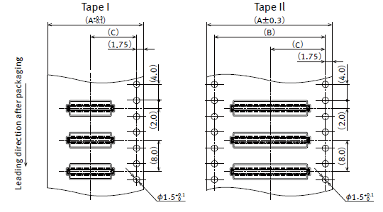 Specifications for taping 8 mm pitch embossed packaging