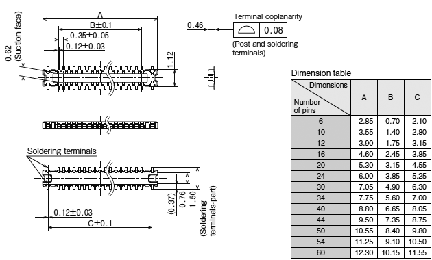 Header (Mated height: 0.6 mm)External dimensions