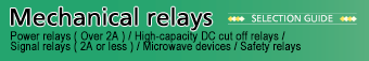 Power relays (Over 2 A) / High-capacity DC cut off relays /
                    Signal relays (2 A or less) / Microwave devices / Safety relays Selection Guide
