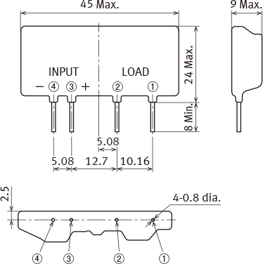 Input terminals distance 5.08 mm 2 A type External dimensions