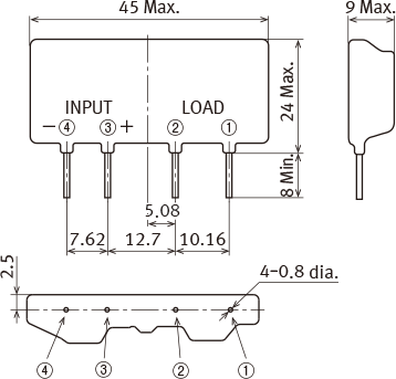 Input terminals distance 7.62 mm 2 A type External dimensions
