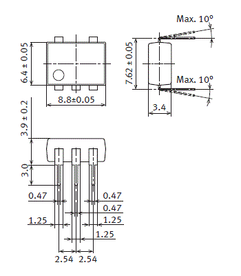 DIP6 Type Through hole terminal type External dimensions
