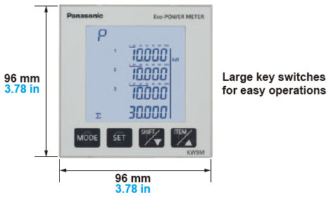 Large-screen LCD with backlight clearly displays the electric power of each phases and their total on one screen.