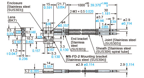 FD-KZ50V Assembly dimensions with MS-FD-2(attached mounting bracket)