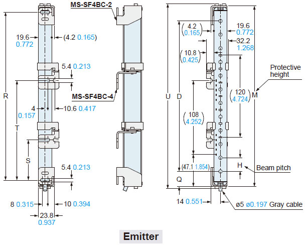 The figure depicts space-saving mounting using the rear utility mounting bracket MS-SF4BC-2 (optional) and the intermediate supporting bracket for utility mounting bracket MS-SF4BC-4 (optional).