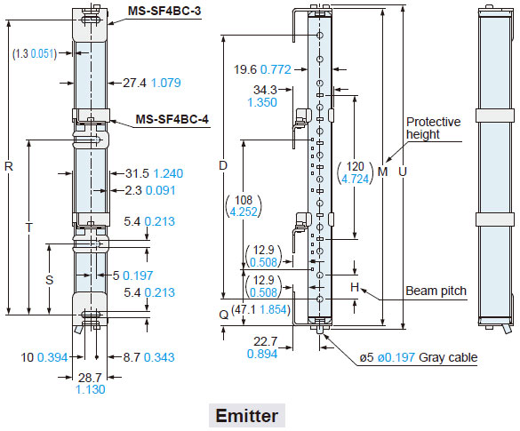 The figure depicts space-saving mounting side utility mounting bracket MS-SF4BC-3 (optional) and the intermediate supporting bracket for utility mounting bracket MS-SF4BC-4 (optional).