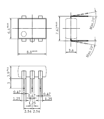MOSFETドライバ標準P/C板端子外形寸法図