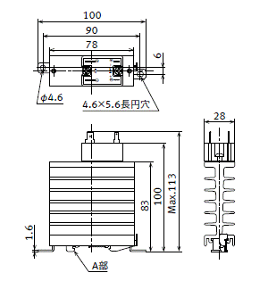 スリム放熱器一体型タイプ出力構成：1a 外形寸法図