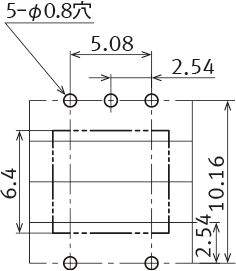 DIP6WIDE端子タイプ プリント板加工図（BOTTOM VIEW）