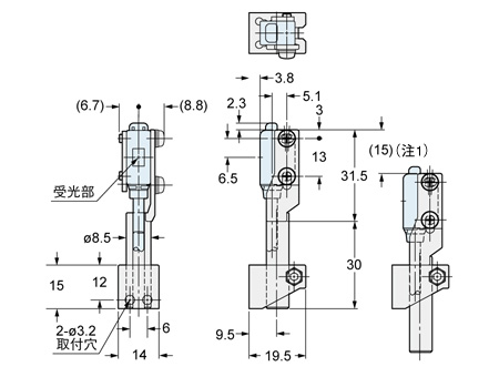 MS-EXL2-4装着図(EX-L211□/L212□の受光器に装着した場合)
