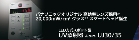 パナソニックオリジナル 高効率レンズ採用※1　20,000mW/cm2 クラス※2 スマートヘッド誕生　LED方式スポット型UV照射器 Aicure UJ30/35