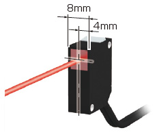 W8mm×H23mm(指示燈部分除外)×D18mm的長度，尺寸縮減後的形狀。
