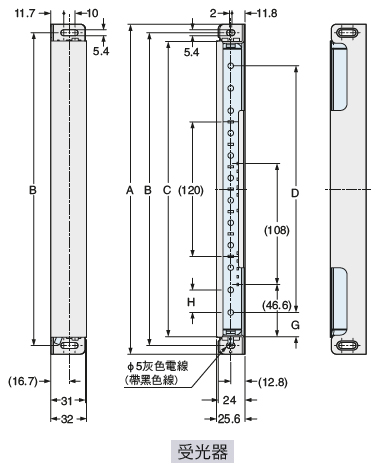 下圖所示為已安裝的金屬保護外觀MS-SF4BCH-□(另售)(註1)與標準安裝支架MS-SF4BC-1(另售)的狀態。